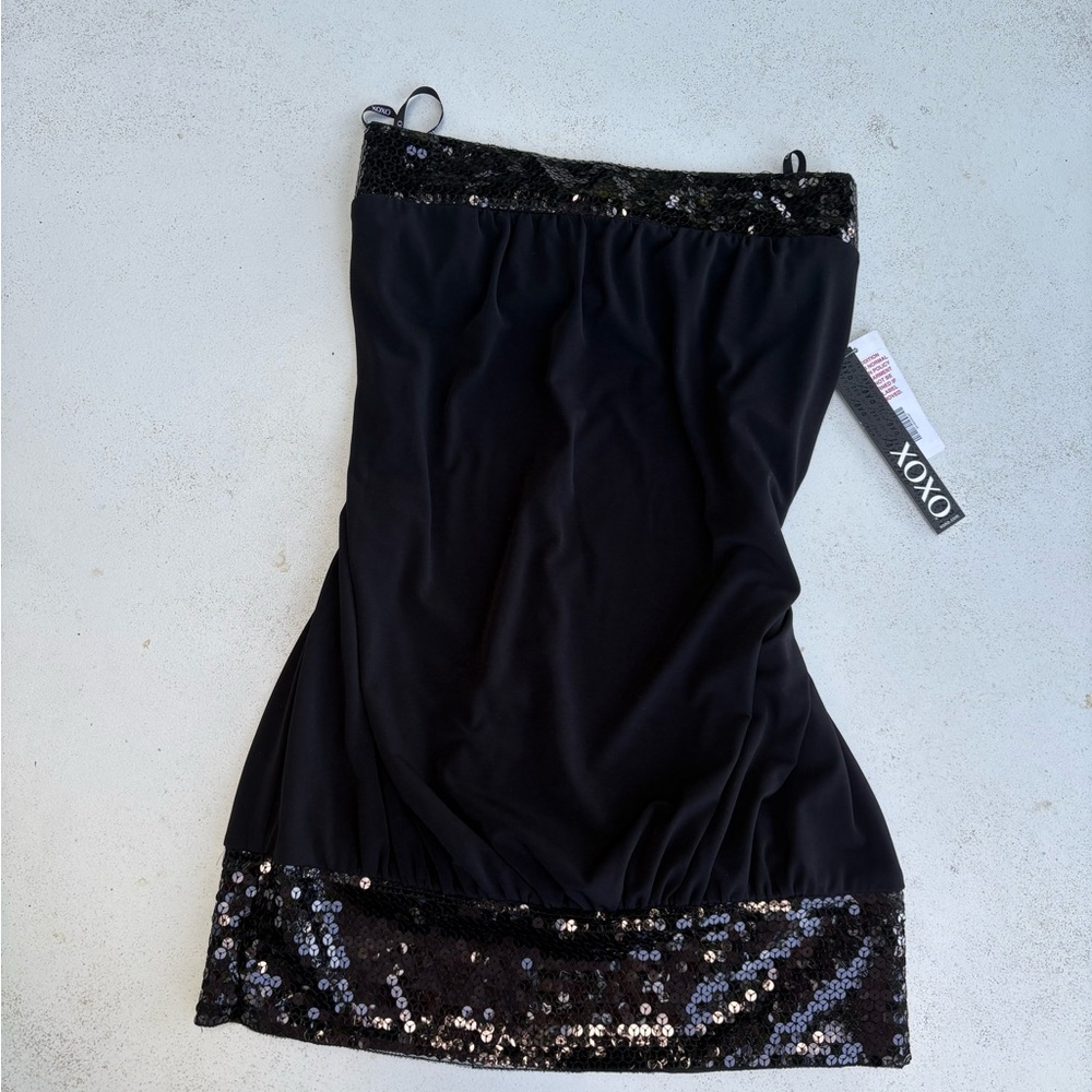 NWT vintage Y2K Black Sequin Strapless Dress